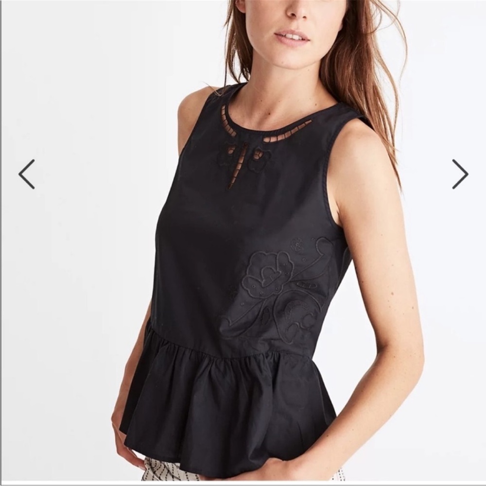Madewell Embroidered Peplum Tank Top Navy Blue large